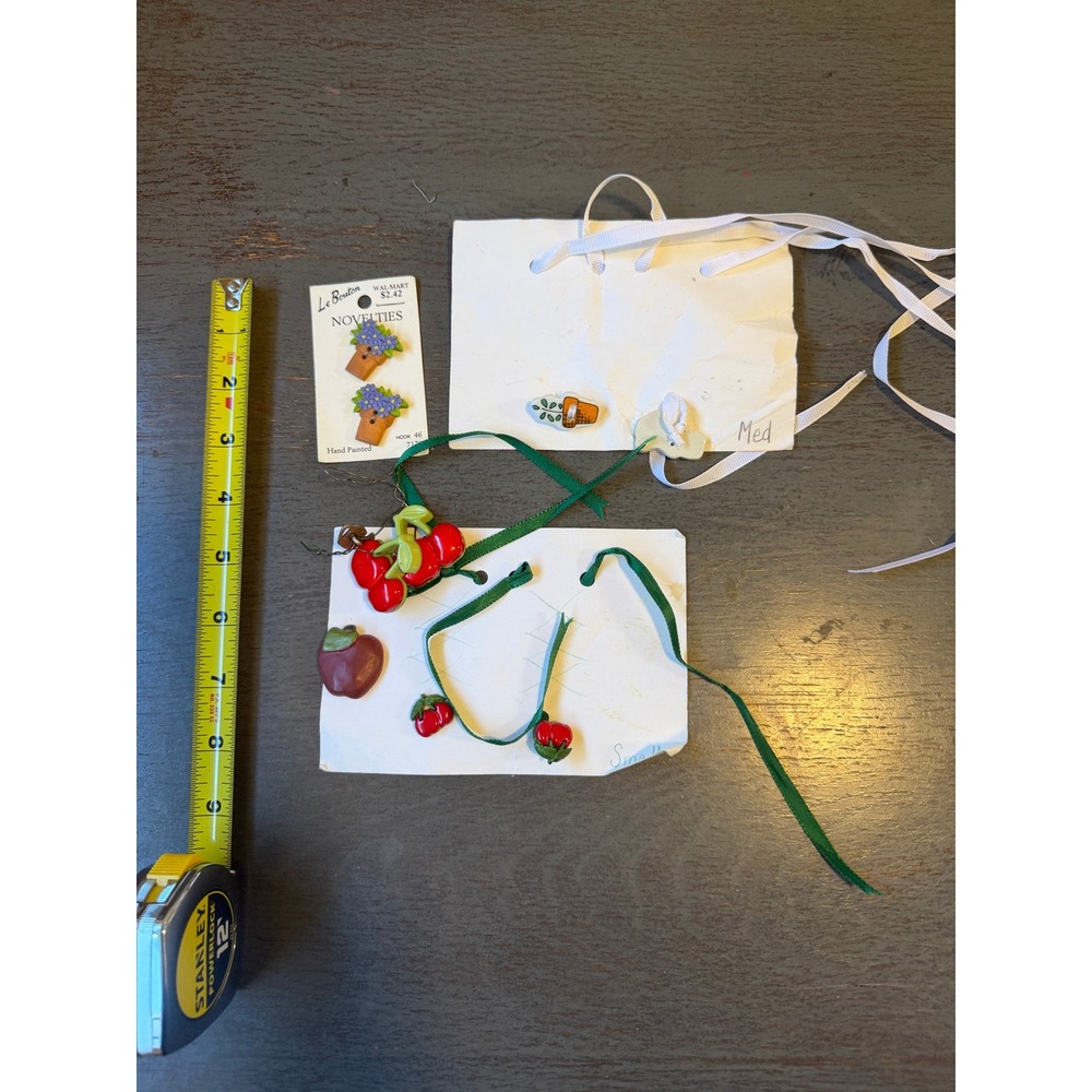 Vintage Le Bouton Novelty Buttons Lot Hand Painted Fruit Strawberry Apple Garden